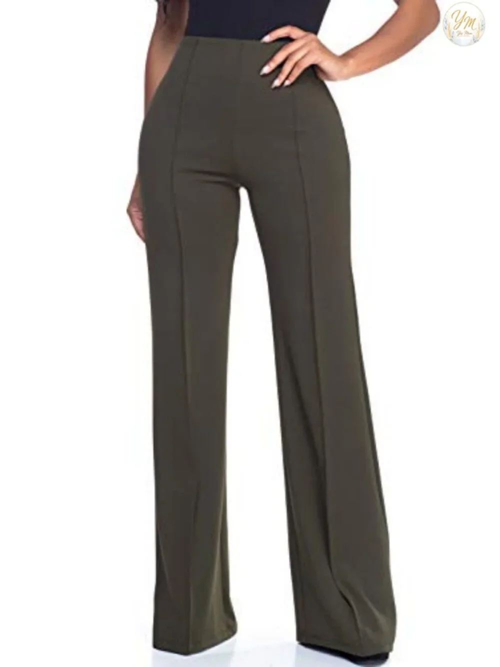 Wide Leg High Waist Dress Pants Stretch Pull On Work Casual Slacks